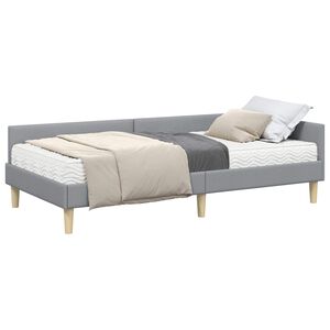 vidaXL Estructura de Cama Esquina con Colch&oacute;n 2 uds. Gris Claro tela