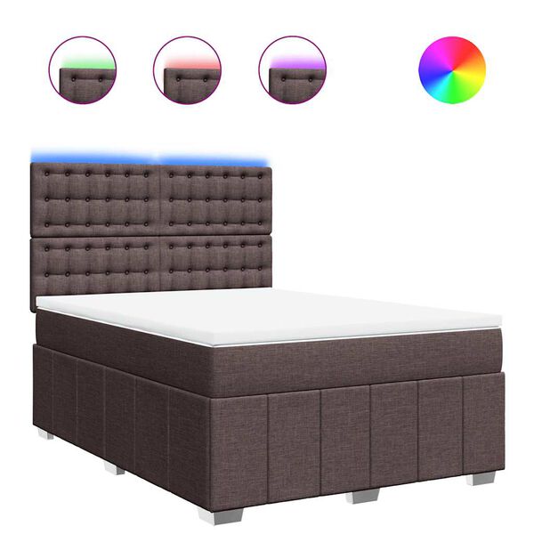 vidaXL Cama box spring con colch&oacute;n tela marr&oacute;n oscuro 140x190 cm