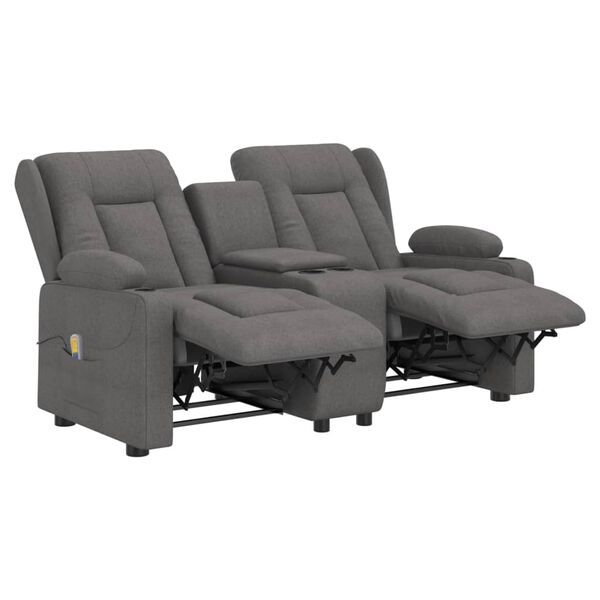 vidaXL Sillón de masaje reclinable 2 plazas con portavasos gris claro