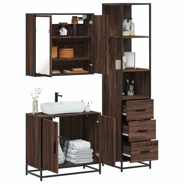 vidaXL Set de muebles ba&ntilde;o 3 pzas madera contrachapada roble marr&oacute;n