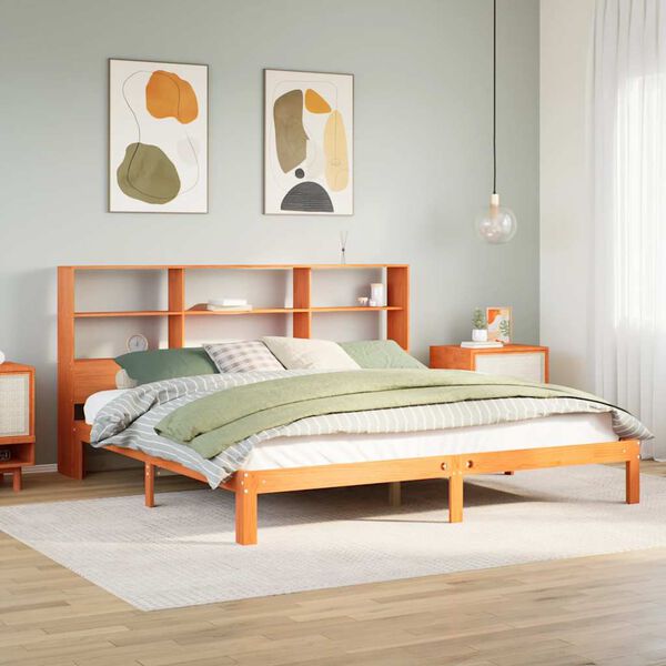vidaXL Cama con estanter&iacute;a sin colch&oacute;n madera maciza marr&oacute;n 180x200cm