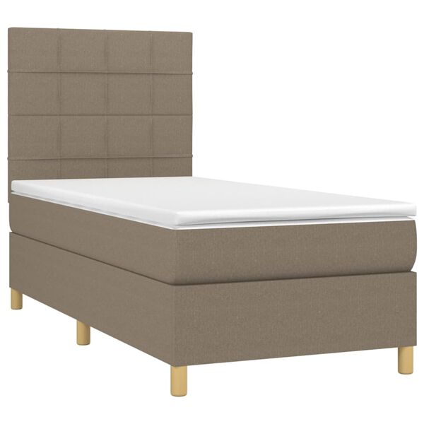 vidaXL Cama box spring colch&oacute;n y luces LED tela gris taupe 90x190 cm