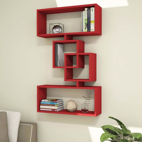 Homemania Estanter&iacute;a de pared Harmony roja 70x22x117 cm
