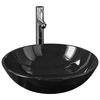 vidaXL Lavabo de ba&ntilde;o grifo y desag&uuml;e de empuje vidrio templado negro