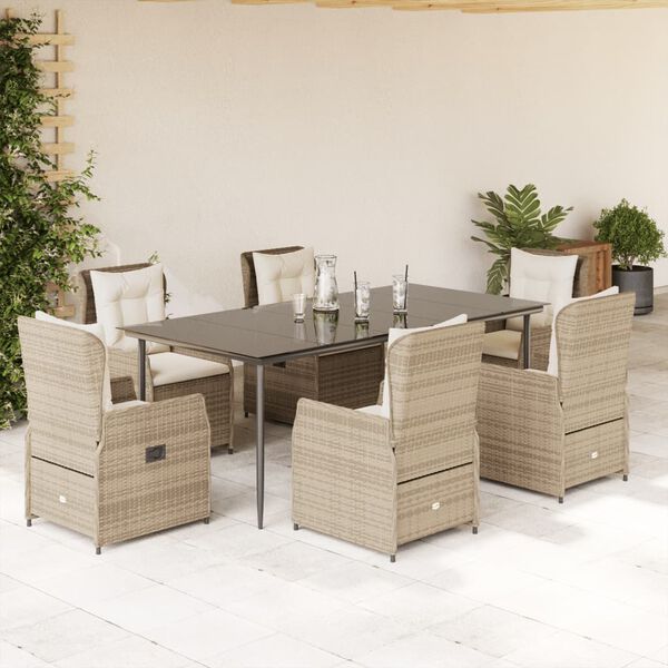 vidaXL Set comedor de jard&iacute;n 7 pzas con cojines rat&aacute;n sint&eacute;tico beige