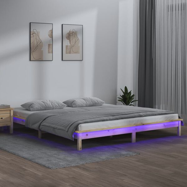 vidaXL Estructura de cama con LED madera maciza King Size 150x200 cm