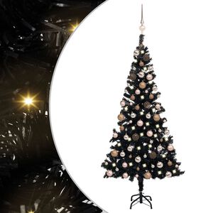 vidaXL &Aacute;rbol de Navidad preiluminado con luces y bolas negro 120 cm