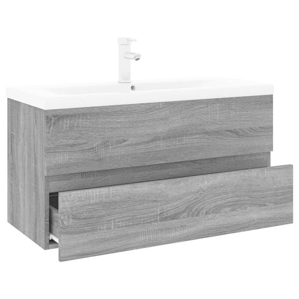 vidaXL Mueble de ba&ntilde;o con lavabo madera contrachapada gris Sonoma
