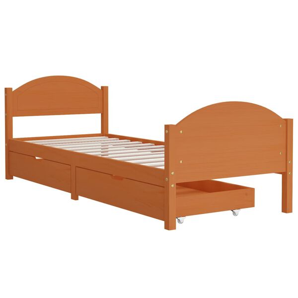 vidaXL Estructura de cama 2 cajones madera pino marr&oacute;n miel 90x200 cm