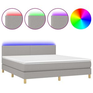 vidaXL Cama box spring con colch&oacute;n tela y LED gris claro 160x200 cm
