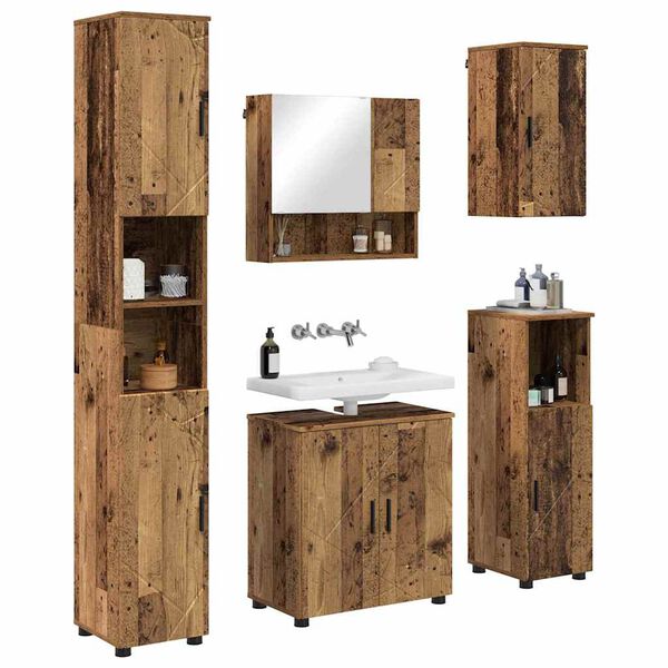 vidaXL Juego de muebles de ba&ntilde;o Montaje en la pared 5 pcs Madera Vieja