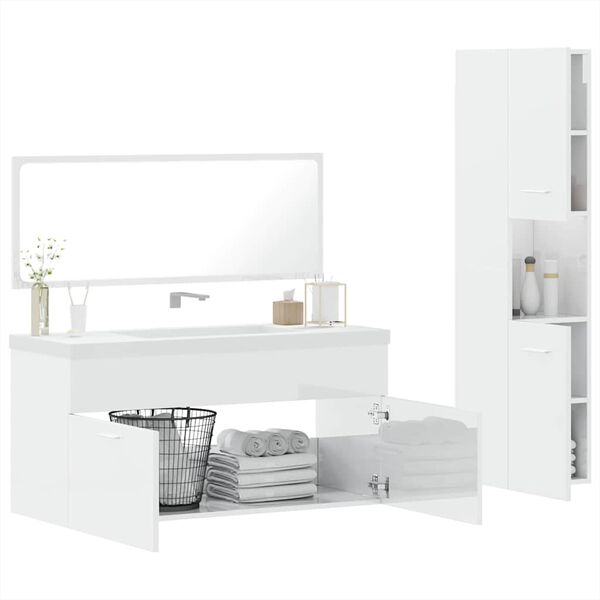 vidaXL Set muebles de ba&ntilde;o 3 piezas madera contrachapada blanco brillo