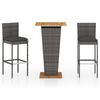 vidaXL Set de muebles de bar de jard&iacute;n 3 pzas y cojines rat&aacute;n PE gris