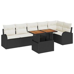 vidaXL Conjunto de sof&aacute; de jard&iacute;n 7 pcs Negro Polirat&aacute;n