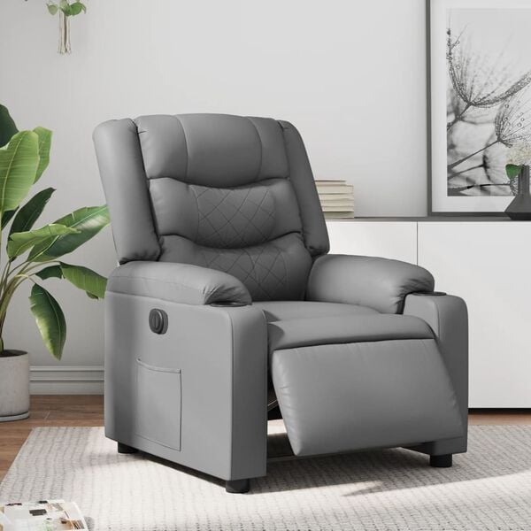 vidaXL Sillón reclinable eléctrico de cuero sintético gris