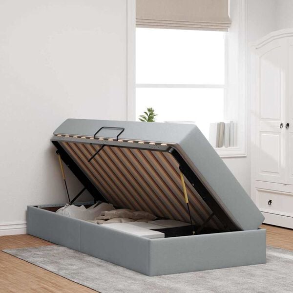 vidaXL Cama con almacenamiento y colch&oacute;n Gris Claro 90 x 200 cm