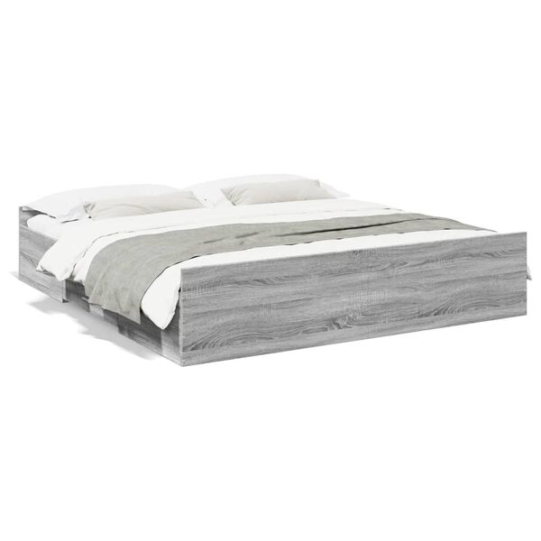 vidaXL Cama con cajones madera ingenier&iacute;a gris Sonoma 200x200 cm