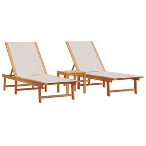 vidaXL Tumbonas 2 uds con mesa madera maciza acacia y textileno gris