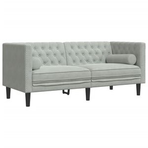 vidaXL Sof&aacute; Chesterfield 2 plazas con cojines terciopelo gris claro
