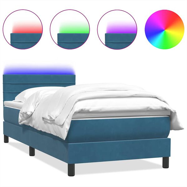 vidaXL Cama box spring con colch&oacute;n y LED terciopelo azul oscuro 90x220 cm