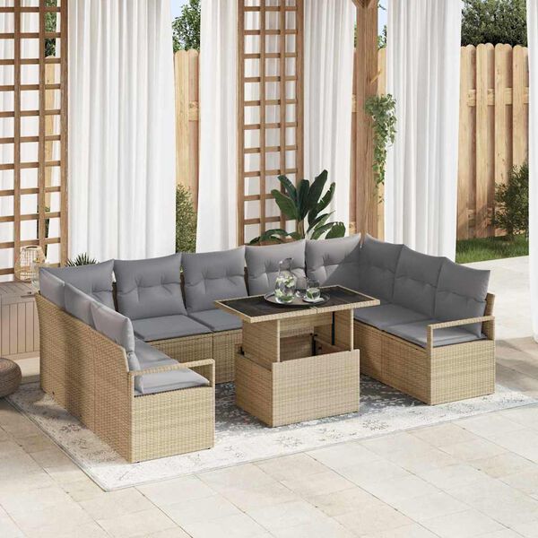 vidaXL Conjunto de sofá de jardín con cojín 10 pcs beige y gris claro