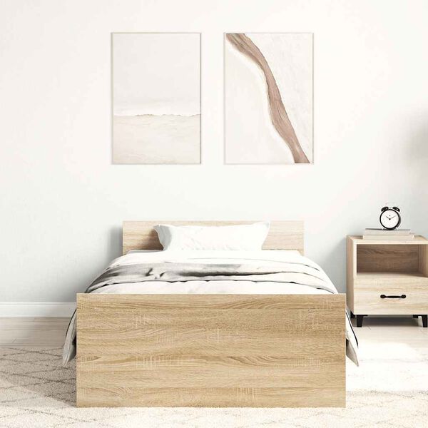 vidaXL Estructura de cama sin colch&oacute;n madera roble Sonoma 75x190 cm