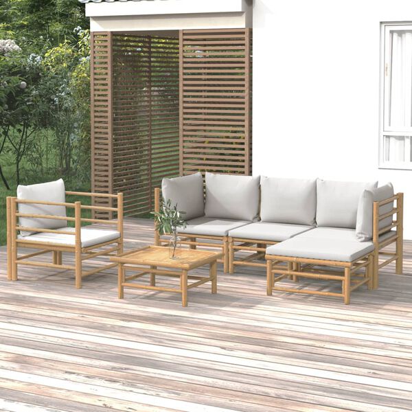 vidaXL Set de muebles de jard&iacute;n 6 piezas bamb&uacute; con cojines gris claro