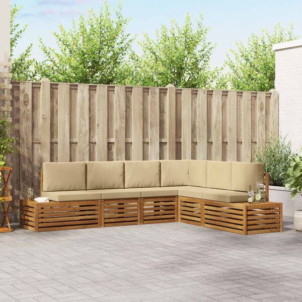 vidaXL Conjunto de sof&aacute;s de exterior con coj&iacute;n 6 Pieza Natural y Beige