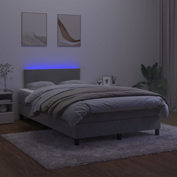 vidaXL Cama box spring colch&oacute;n y LED terciopelo gris claro 120x200 cm