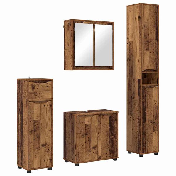 vidaXL Juego de muebles de ba&ntilde;o con caj&oacute;n con rueda 4 pcs Madera Vieja