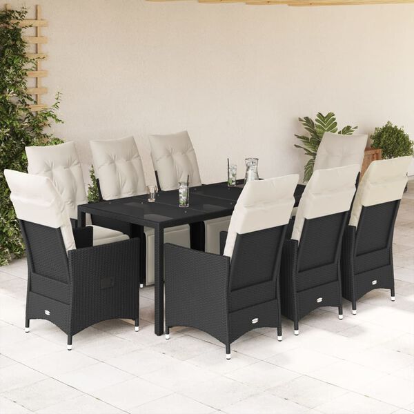 vidaXL Set de comedor de jardín 9 pzas y cojines ratán sintético negro