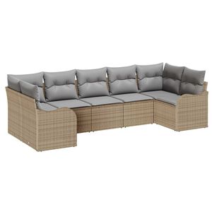vidaXL Conjunto de sof&aacute; de jard&iacute;n 7 pcs beige y gris claro Polirat&aacute;n