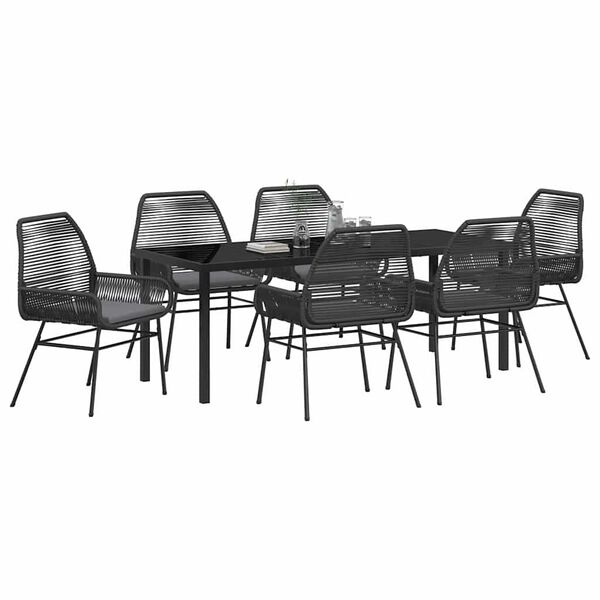 vidaXL Conjunto de Comedor de Jard&iacute;n 7 pcs Negro rat&aacute;n sint&eacute;tico