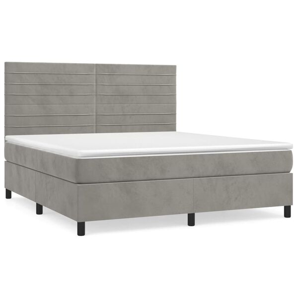 vidaXL Cama box spring con colch&oacute;n terciopelo gris claro 160x200 cm