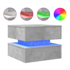 vidaXL Mesa de centro con luces LED gris hormig&oacute;n 50x50x40 cm