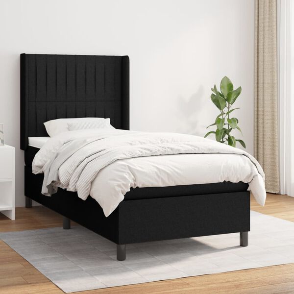 vidaXL Cama box spring con colch&oacute;n tela negro 100x200 cm