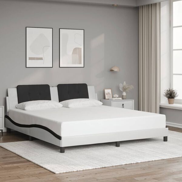 vidaXL Estructura de cama sin colch&oacute;n Zadar cuero sint&eacute;tico blanco y negro