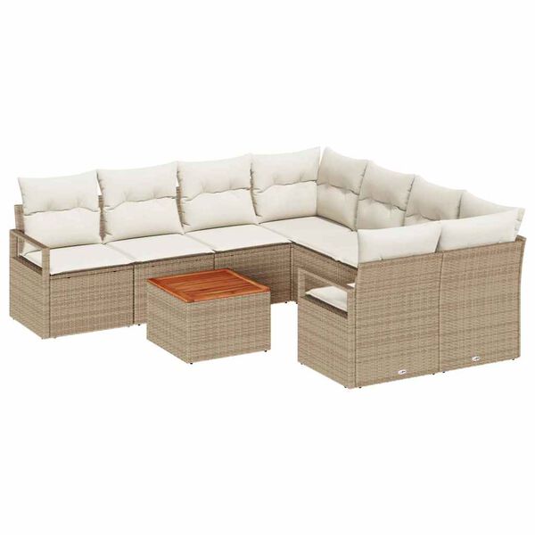 vidaXL Conjunto de sof&aacute;s de jard&iacute;n 9 pcs Beige rat&aacute;n sint&eacute;tico