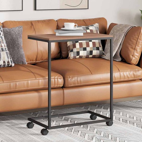 vidaXL Mesa auxiliar con ruedas madera de ingenier&iacute;a negra 55x35x70 cm