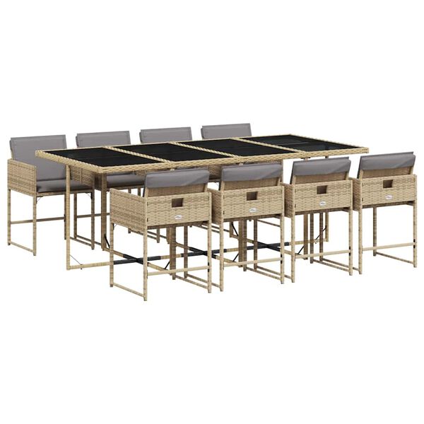 vidaXL Set comedor de jard&iacute;n 9 pzas con cojines rat&aacute;n sint&eacute;tico beige