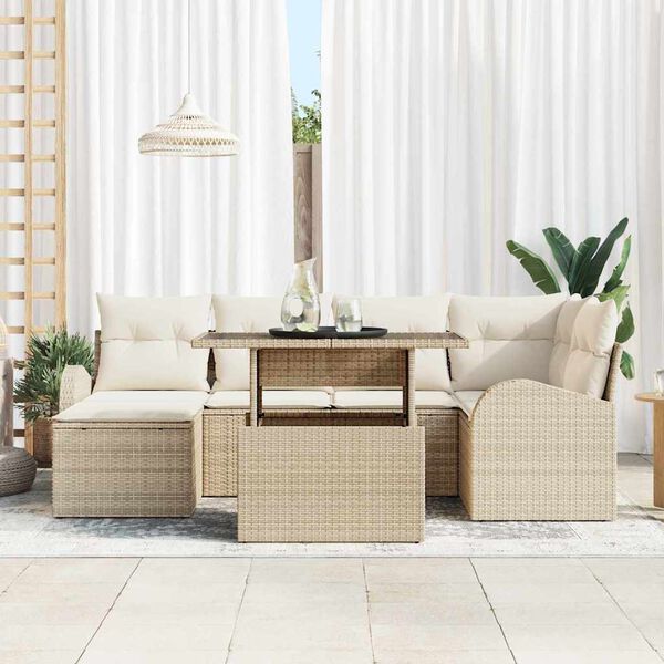 vidaXL Conjunto de sof&aacute; de jard&iacute;n con coj&iacute;n 7 pcs beige y crema