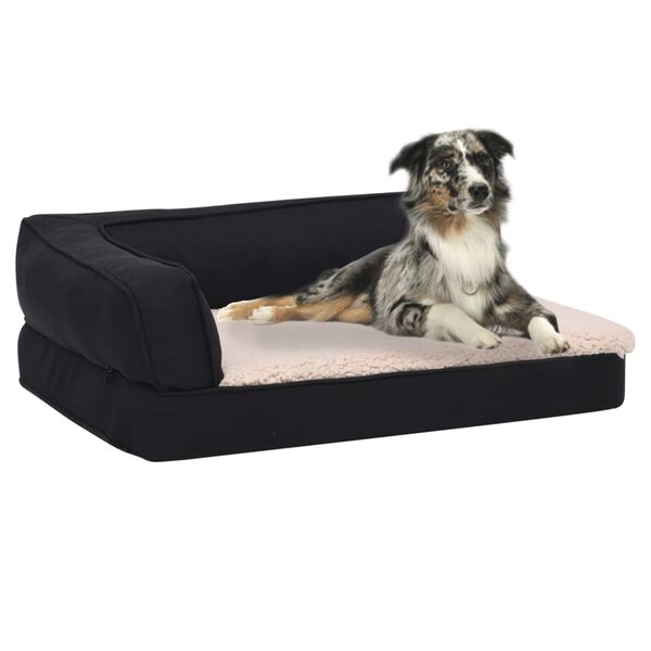 vidaXL Colch&oacute;n de cama de perro ergon&oacute;mico aspecto lino negro 90x64 cm