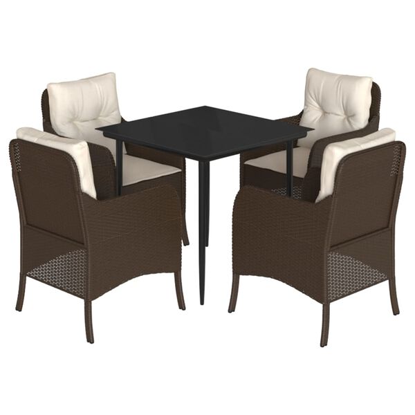 vidaXL Set comedor de jard&iacute;n 5 piezas y cojines rat&aacute;n sint&eacute;tico marr&oacute;n