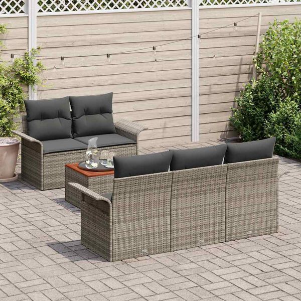 vidaXL Conjunto de sof&aacute;s de jard&iacute;n 6 pcs Gris rat&aacute;n sint&eacute;tico