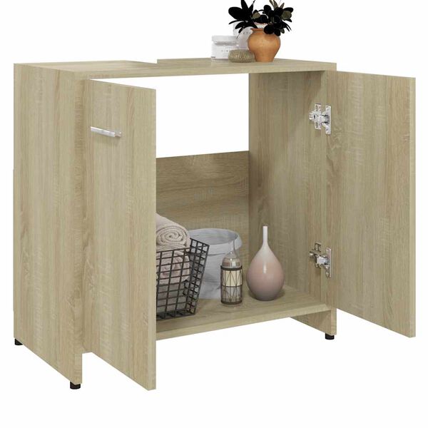 vidaXL Armario de ba&ntilde;o madera contrachapada color roble 60x33x61 cm