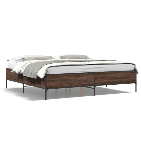 vidaXL Estructura cama madera ingenier&iacute;a metal marr&oacute;n roble 180x200 cm