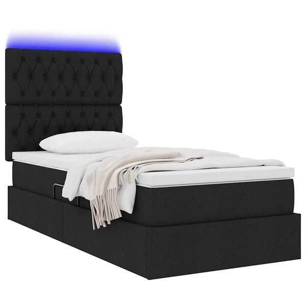 vidaXL Cama con almacenamiento y LED Negro 90 x 190 cm Poli&eacute;ster