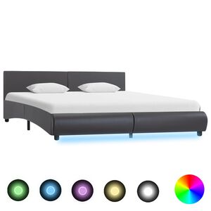 vidaXL Estructura de cama con LED cuero sint&eacute;tico gris 160x200 cm