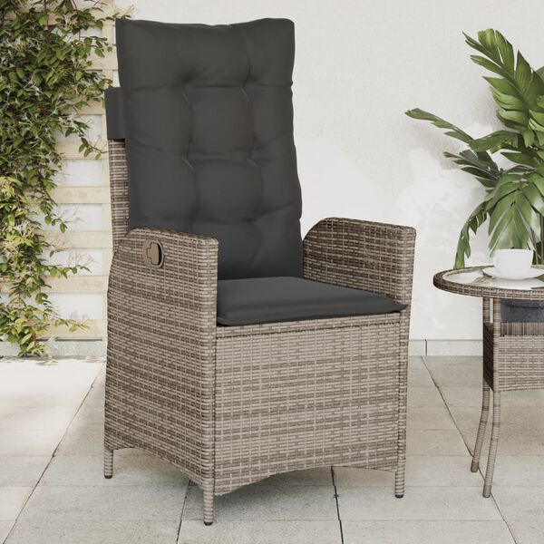 vidaXL Sillones reclinable jard&iacute;n y cojines 2 uds rat&aacute;n sint&eacute;tico gris