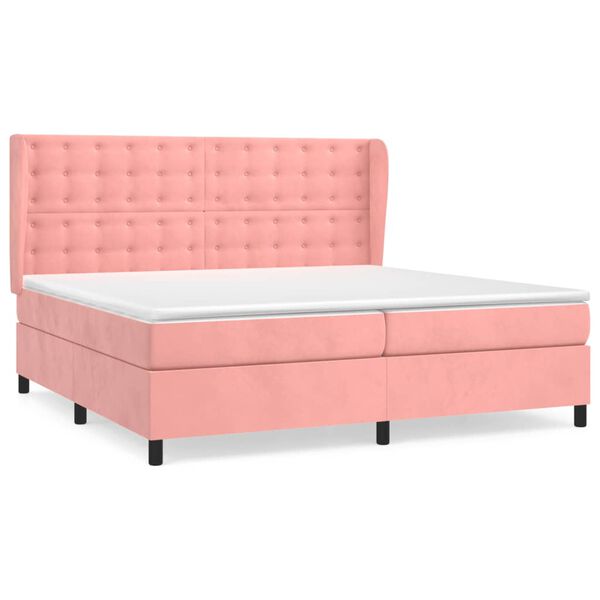 vidaXL Cama box spring con colch&oacute;n terciopelo rosa 200x200 cm